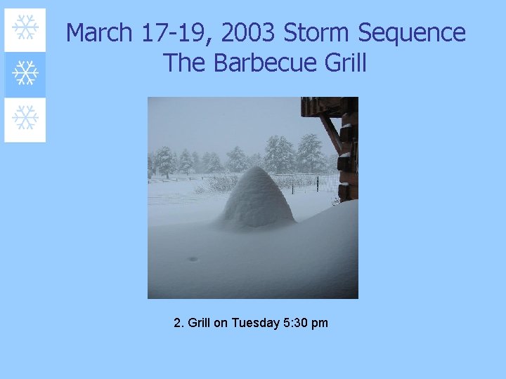 March 17 -19, 2003 Storm Sequence The Barbecue Grill 2. Grill on Tuesday 5: