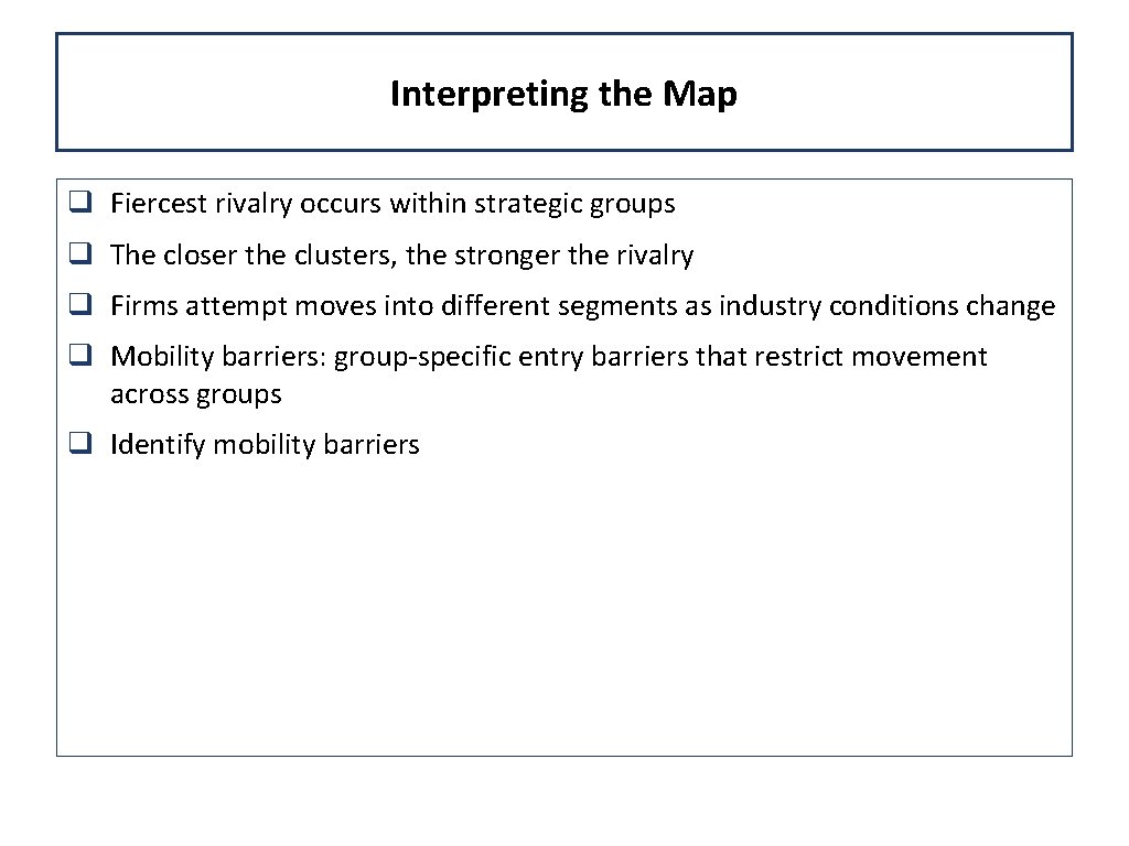 Interpreting the Map q Fiercest rivalry occurs within strategic groups q The closer the Interpreting the Map q Fiercest rivalry occurs within strategic groups q The closer the
