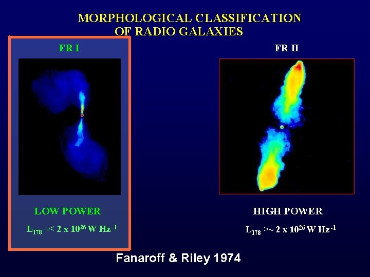 MORPHOLOGICAL CLASSIFICATION OF RADIO GALAXIES FR II LOW POWER HIGH POWER L 178 ~<