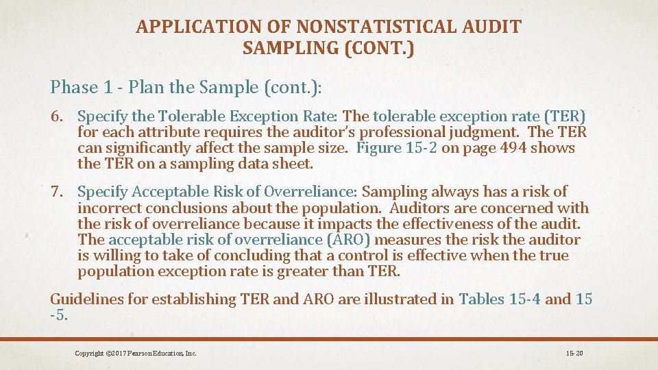 APPLICATION OF NONSTATISTICAL AUDIT SAMPLING (CONT. ) Phase 1 - Plan the Sample (cont.