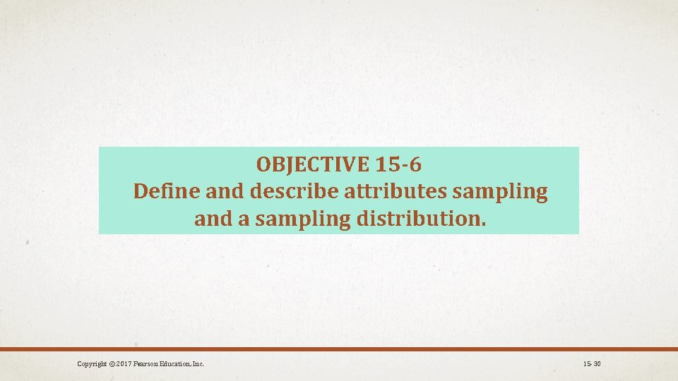 OBJECTIVE 15 -6 Define and describe attributes sampling and a sampling distribution. Copyright ©