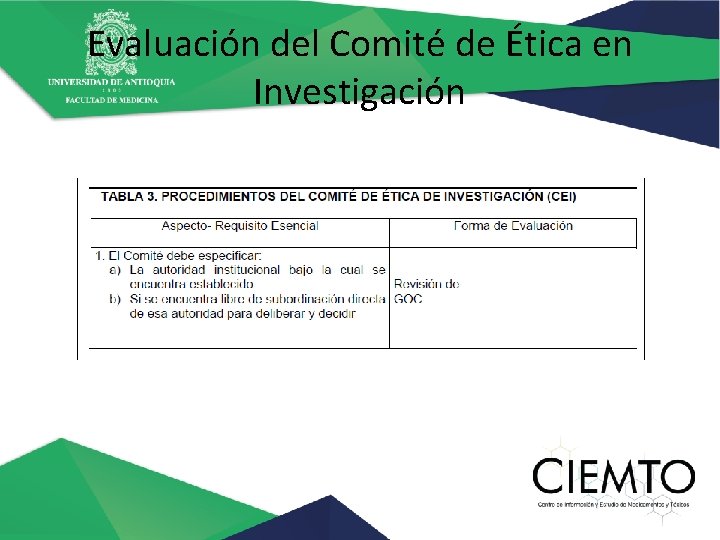 Evaluación del Comité de Ética en Investigación 