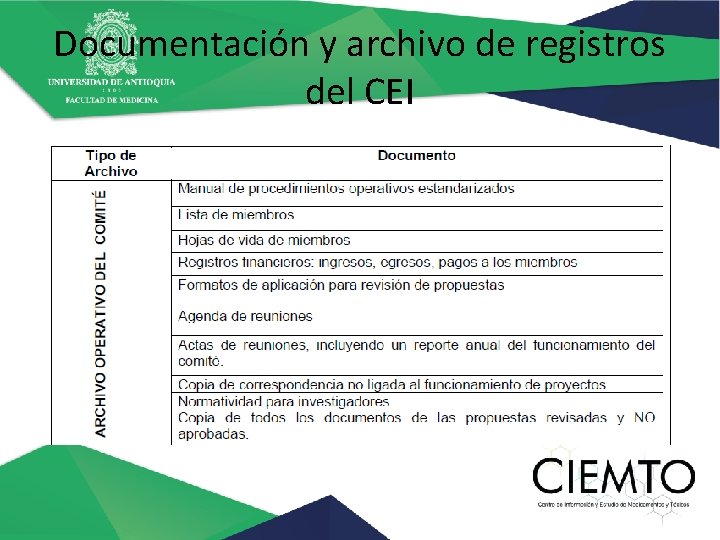 Documentación y archivo de registros del CEI 