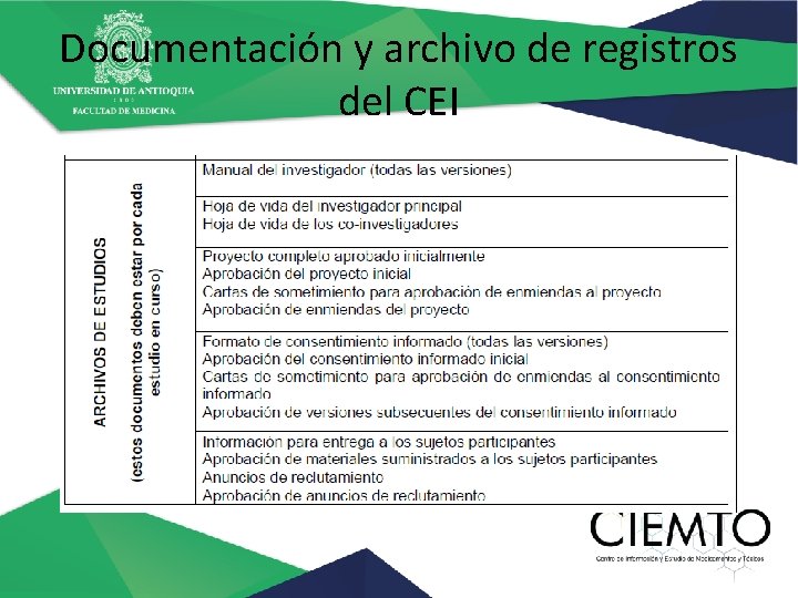Documentación y archivo de registros del CEI 