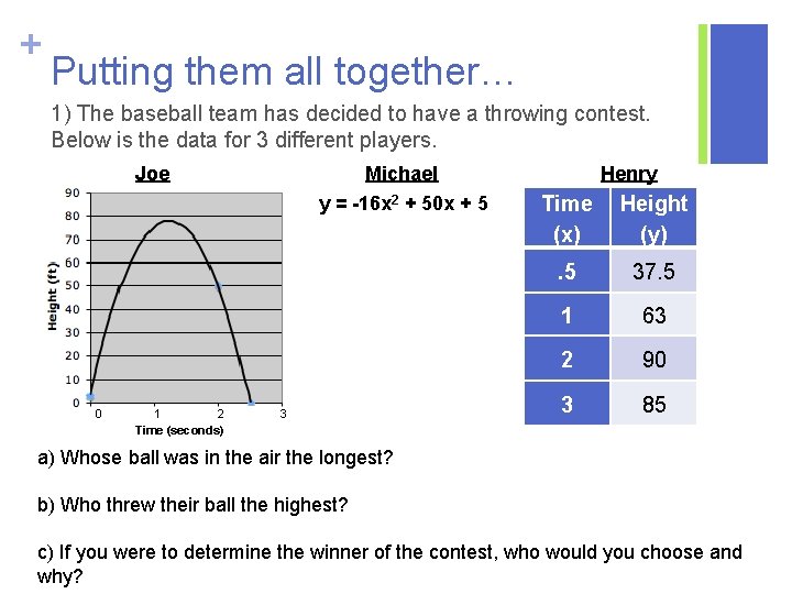 + Putting them all together… 1) The baseball team has decided to have a + Putting them all together… 1) The baseball team has decided to have a