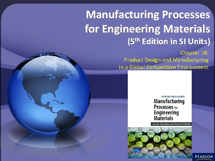 Manufacturing Processes for Engineering Materials (5 th Edition in SI Units) Chapter 16: Product