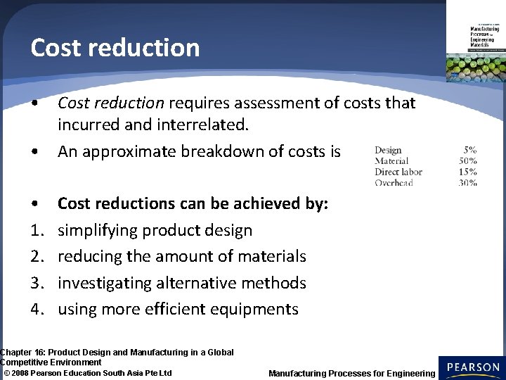 Cost reduction • Cost reduction requires assessment of costs that incurred and interrelated. •