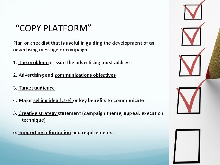 “COPY PLATFORM” Plan or checklist that is useful in guiding the development of an “COPY PLATFORM” Plan or checklist that is useful in guiding the development of an