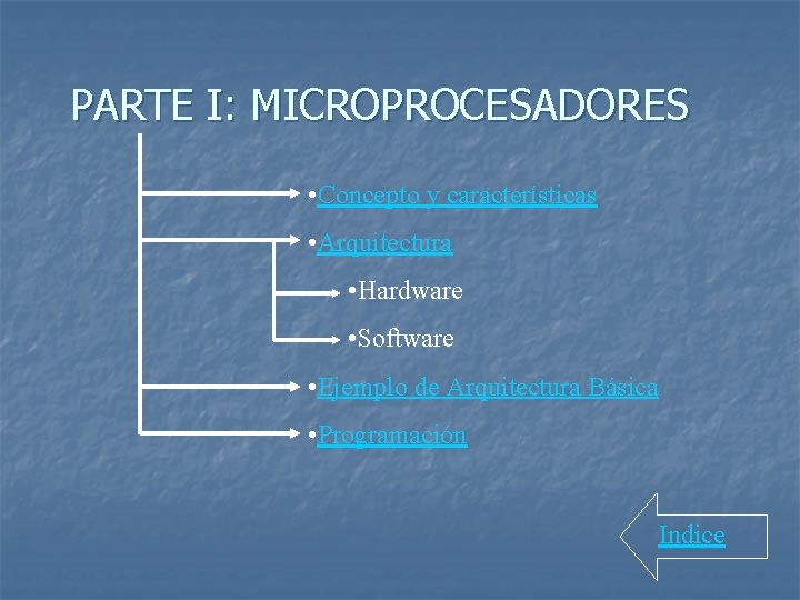 PARTE I: MICROPROCESADORES • Concepto y características • Arquitectura • Hardware • Software •