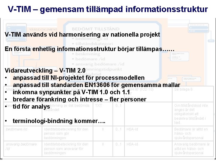 V-TIM – gemensam tillämpad informationsstruktur V-TIM används vid harmonisering av nationella projekt En första