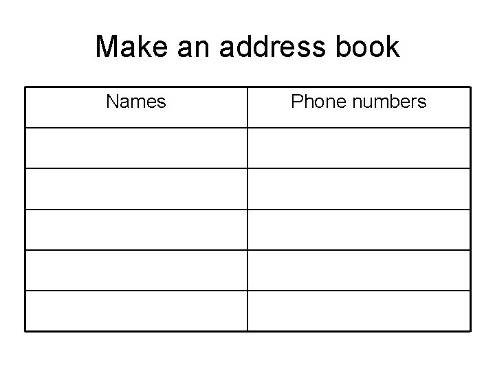 Make an address book Names Phone numbers 