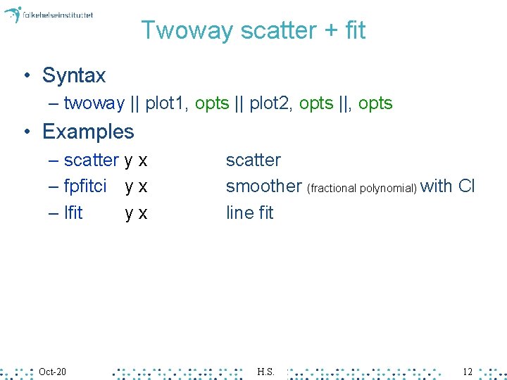 Twoway scatter + fit • Syntax – twoway || plot 1, opts || plot