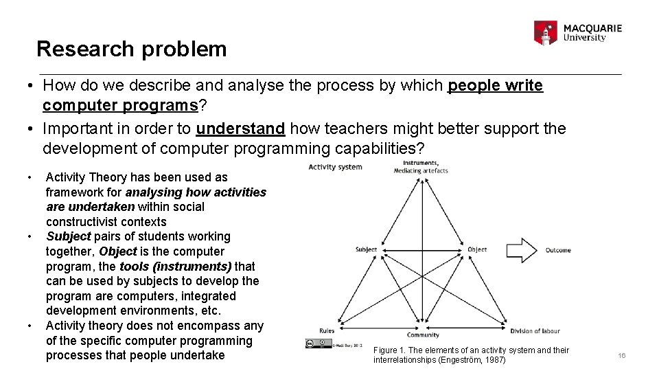 Research problem • How do we describe and analyse the process by which people