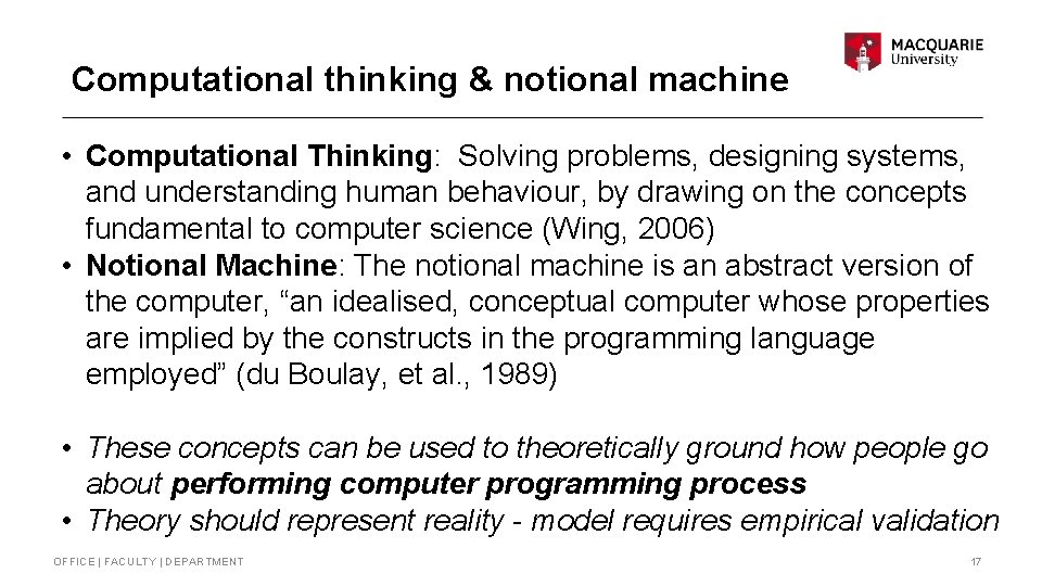 Computational thinking & notional machine • Computational Thinking: Solving problems, designing systems, and understanding