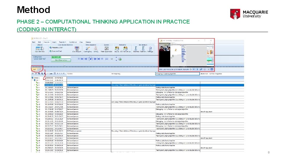 Method PHASE 2 – COMPUTATIONAL THINKING APPLICATION IN PRACTICE (CODING IN INTERACT) 8 