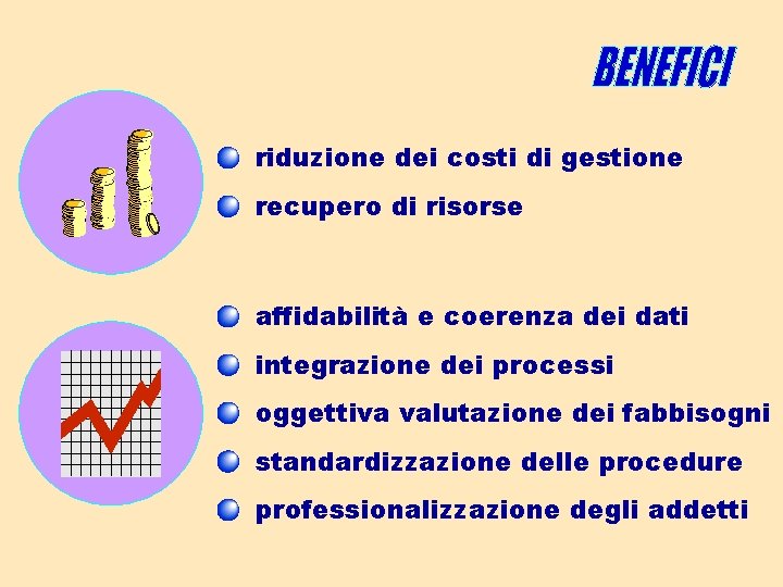 riduzione dei costi di gestione recupero di risorse affidabilità e coerenza dei dati integrazione