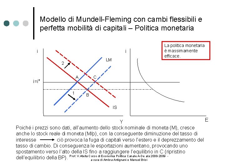 Modello di Mundell-Fleming con cambi flessibili e perfetta mobilità di capitali – Politica monetaria