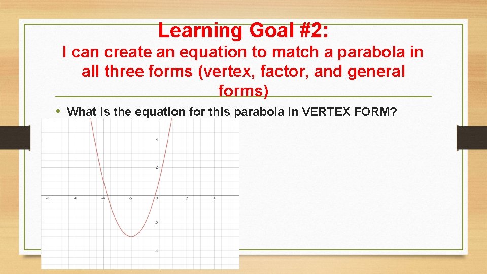Learning Goal #2: I can create an equation to match a parabola in all