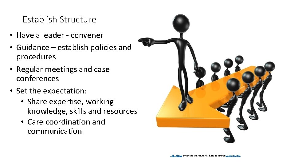 Establish Structure • Have a leader - convener • Guidance – establish policies and