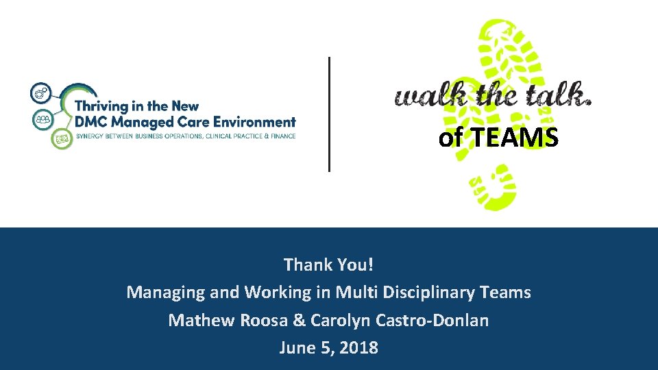 of TEAMS Thank You! Managing and Working in Multi Disciplinary Teams Mathew Roosa &