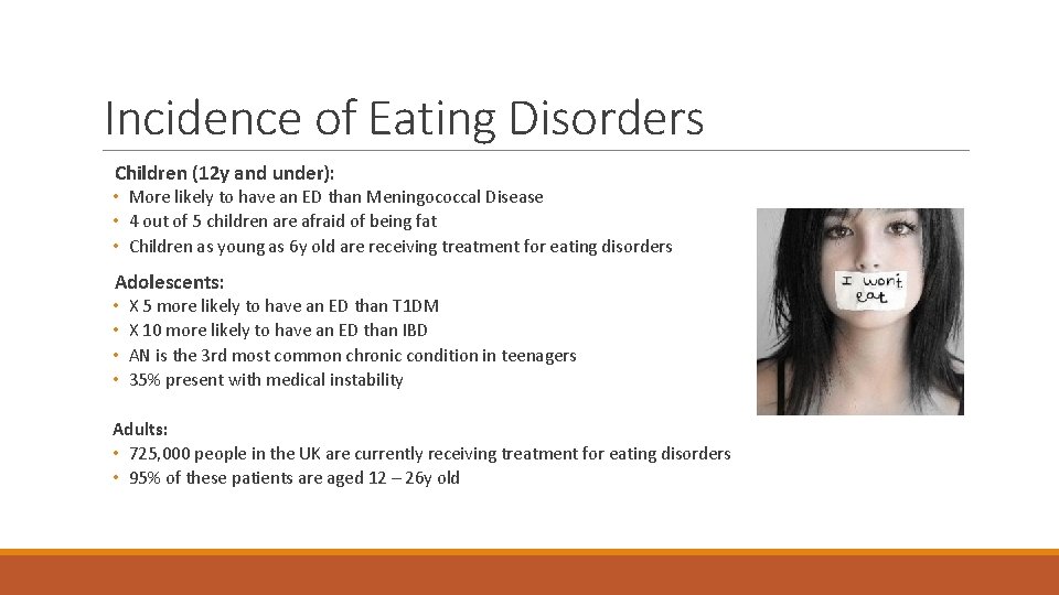 Incidence of Eating Disorders Children (12 y and under): • More likely to have Incidence of Eating Disorders Children (12 y and under): • More likely to have