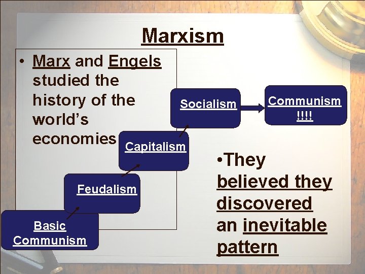 Marxism • Marx and Engels studied the history of the Socialism world’s economies Capitalism