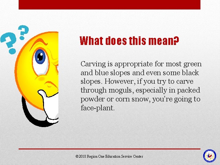What does this mean? Carving is appropriate for most green and blue slopes and What does this mean? Carving is appropriate for most green and blue slopes and