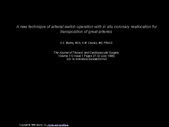 A new technique of arterial switch operation with in situ coronary reallocation for transposition