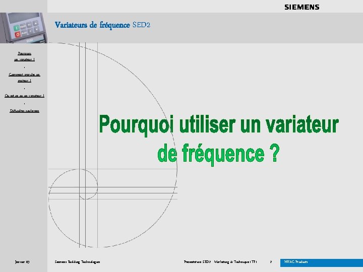 . . . . Variateurs de fréquence SED 2 Pourquoi un variateur ? *