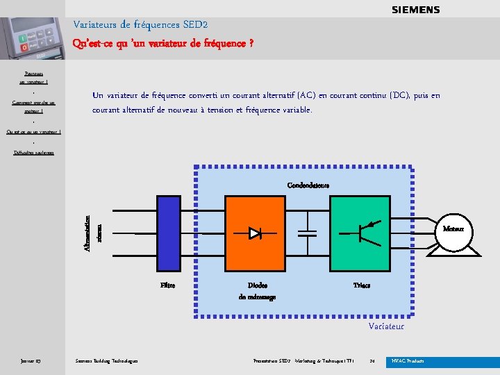 . . . . Variateurs de fréquences SED 2 Qu’est-ce qu ’un variateur de