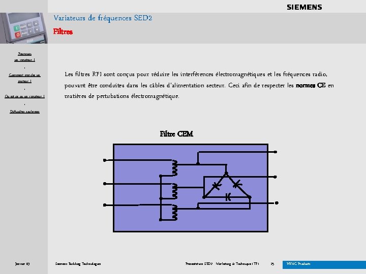 . . . . Variateurs de fréquences SED 2 Filtres Pourquoi un variateur ?