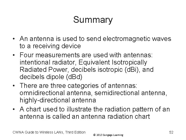 Summary • An antenna is used to send electromagnetic waves to a receiving device Summary • An antenna is used to send electromagnetic waves to a receiving device
