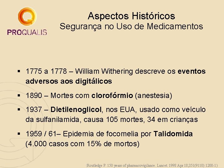 Aspectos Históricos Segurança no Uso de Medicamentos § 1775 a 1778 – William Withering Aspectos Históricos Segurança no Uso de Medicamentos § 1775 a 1778 – William Withering