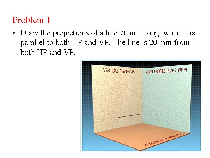 Problem 1 • Draw the projections of a line 70 mm long when it