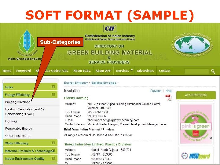 SOFT FORMAT (SAMPLE) Sub-Categories © Confederation of Indian Industry 