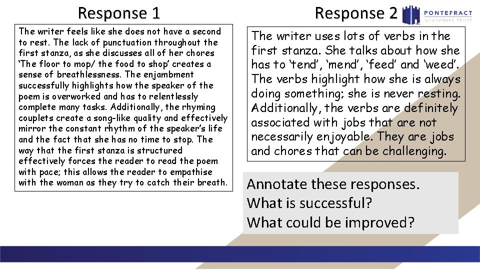 Response 1 The writer feels like she does not have a second to rest.