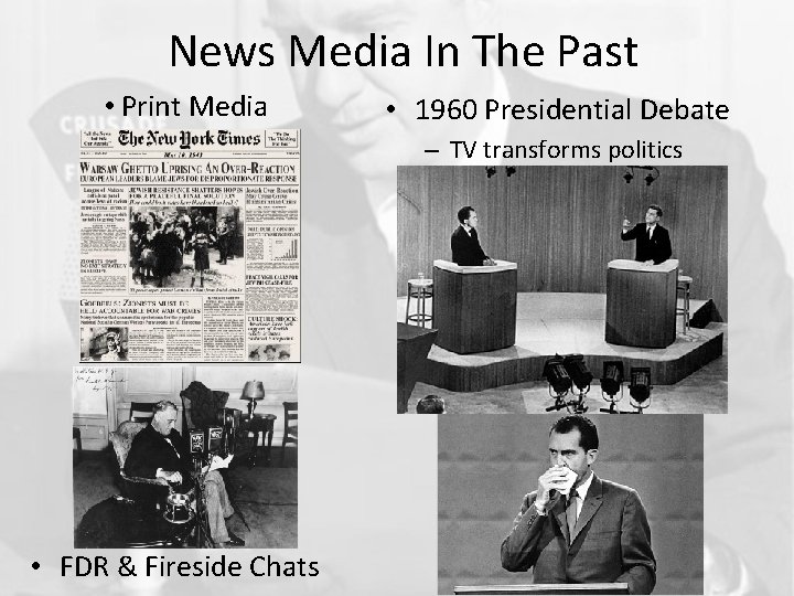 News Media In The Past • Print Media • 1960 Presidential Debate – TV