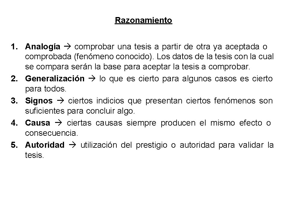 Razonamiento 1. Analogía comprobar una tesis a partir de otra ya aceptada o comprobada