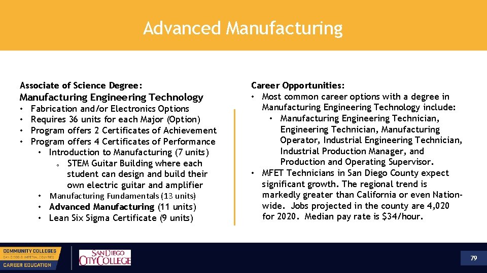 Advanced Manufacturing Associate of Science Degree: Manufacturing Engineering Technology • • Fabrication and/or Electronics