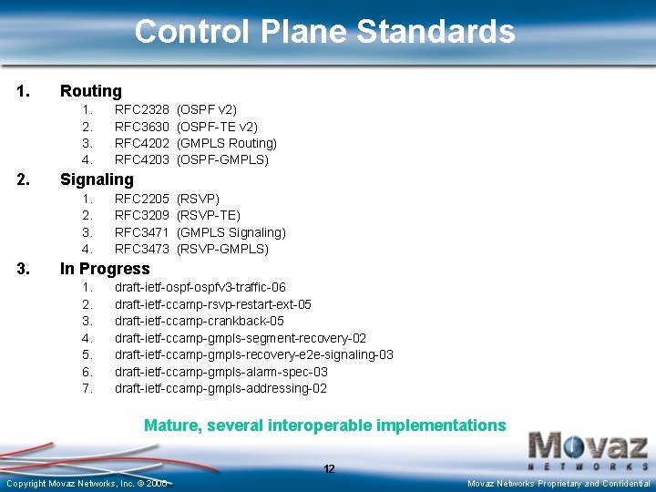 Control Plane Standards 1. Routing 1. 2. 3. 4. 2. (OSPF v 2) (OSPF-TE