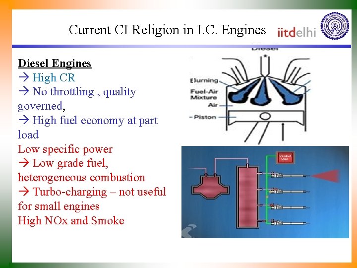 Current CI Religion in I. C. Engines Diesel Engines High CR No throttling ,