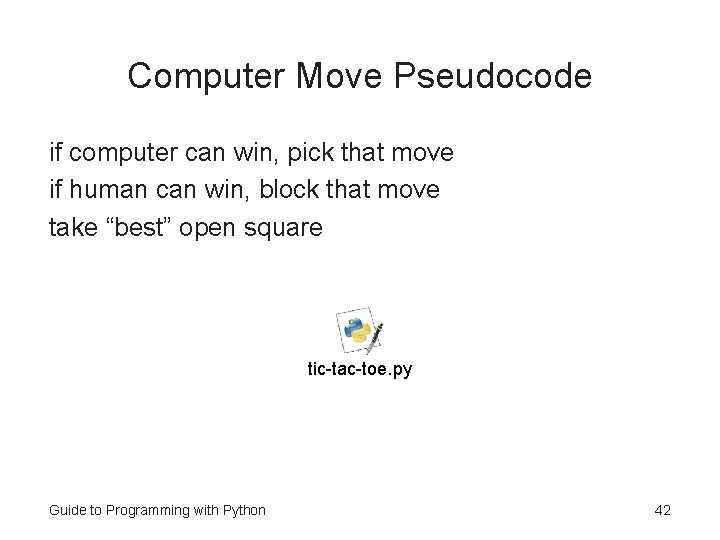 Computer Move Pseudocode if computer can win, pick that move if human can win,