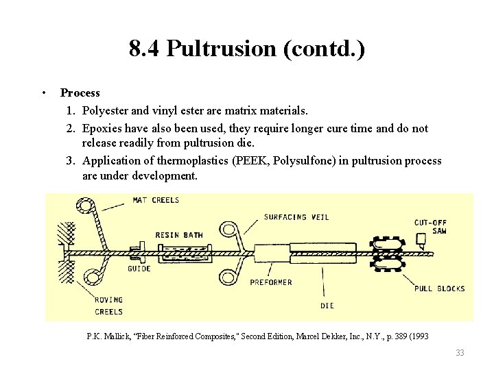 8. 4 Pultrusion (contd. ) • Process 1. Polyester and vinyl ester are matrix