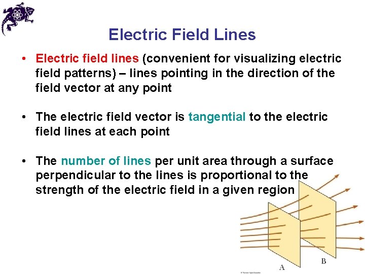 Electric Field Lines • Electric field lines (convenient for visualizing electric field patterns) –