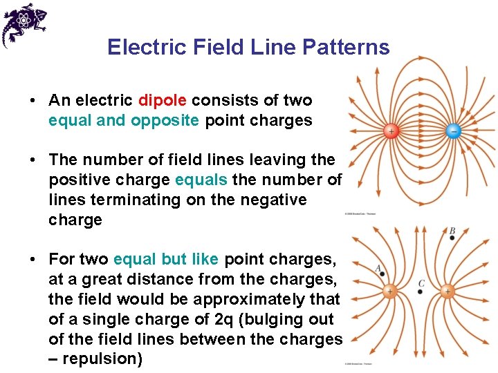 Electric Field Line Patterns • An electric dipole consists of two equal and opposite