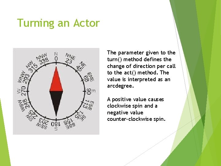 Turning an Actor The parameter given to the turn() method defines the change of