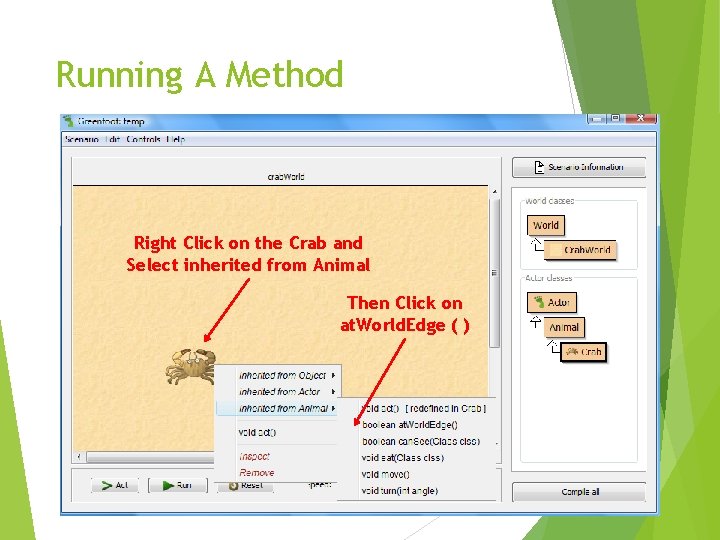 Running A Method Right Click on the Crab and Select inherited from Animal Then