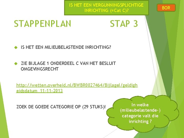 IS HET EEN VERGUNNINGSPLICHTIGE INRICHTING (=Cat C)? STAPPENPLAN STAP 3 IS HET EEN MILIEUBELASTENDE