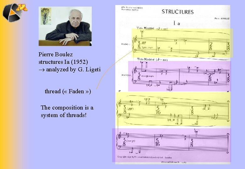 Pierre Boulez structures Ia (1952) analyzed by G. Ligeti thread ( « Faden »