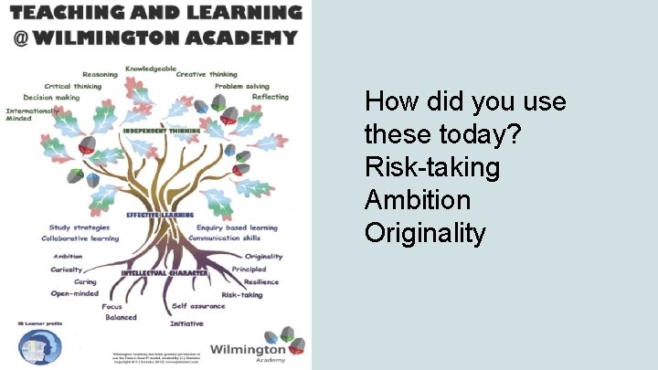 How did you use these today? Risk-taking Ambition Originality 